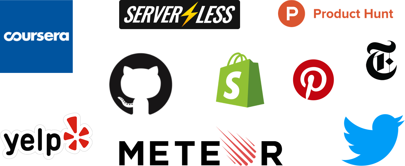 GitHub, Twitter, Yelp, Shopify. and more logos