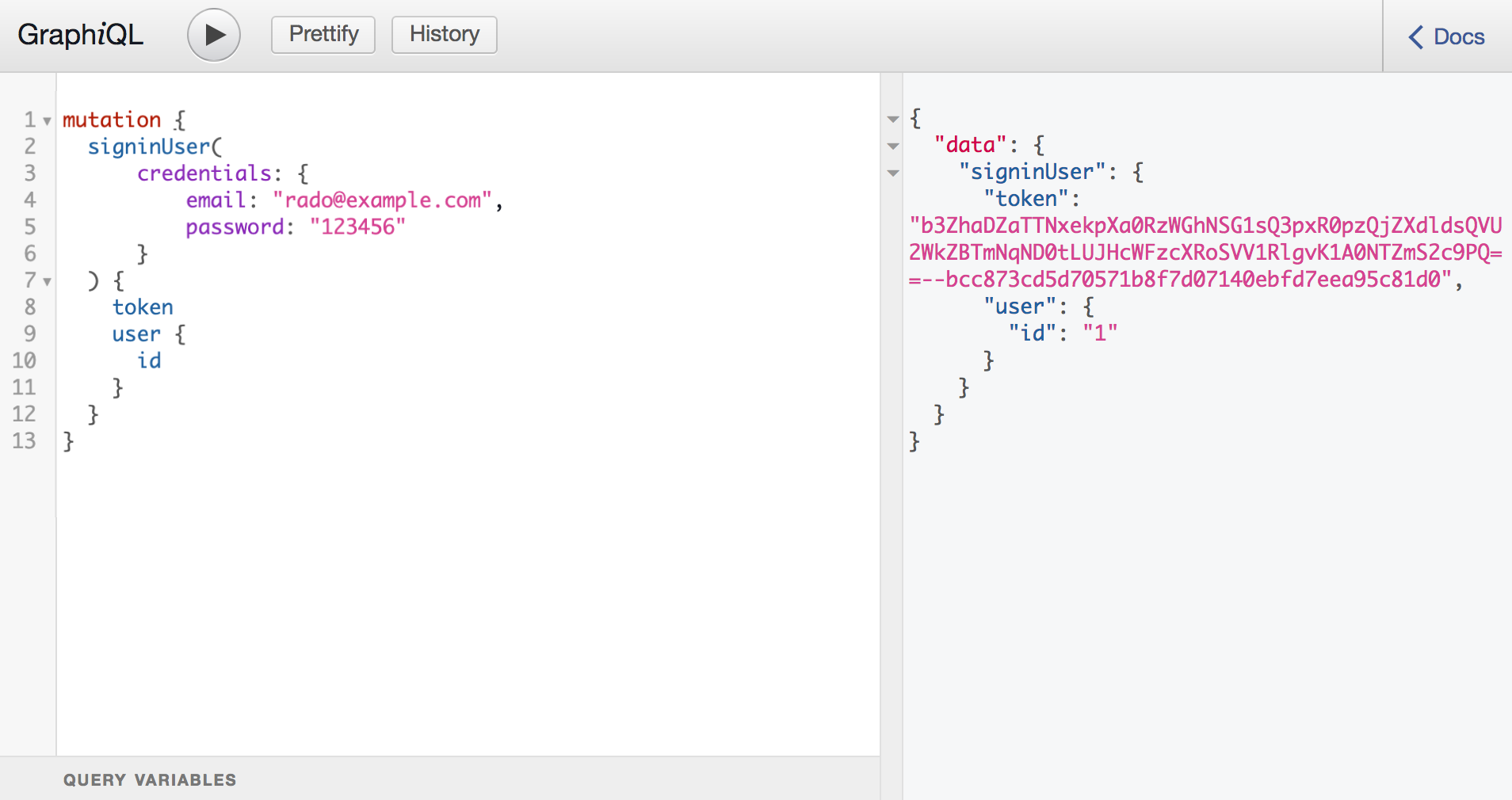 Getting a token in GraphiQL