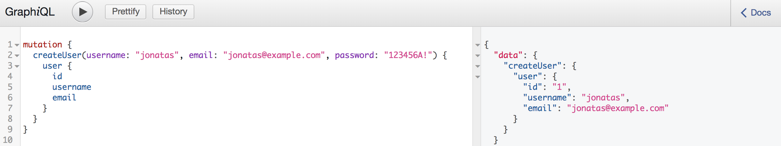 code in the GraphiQL interface