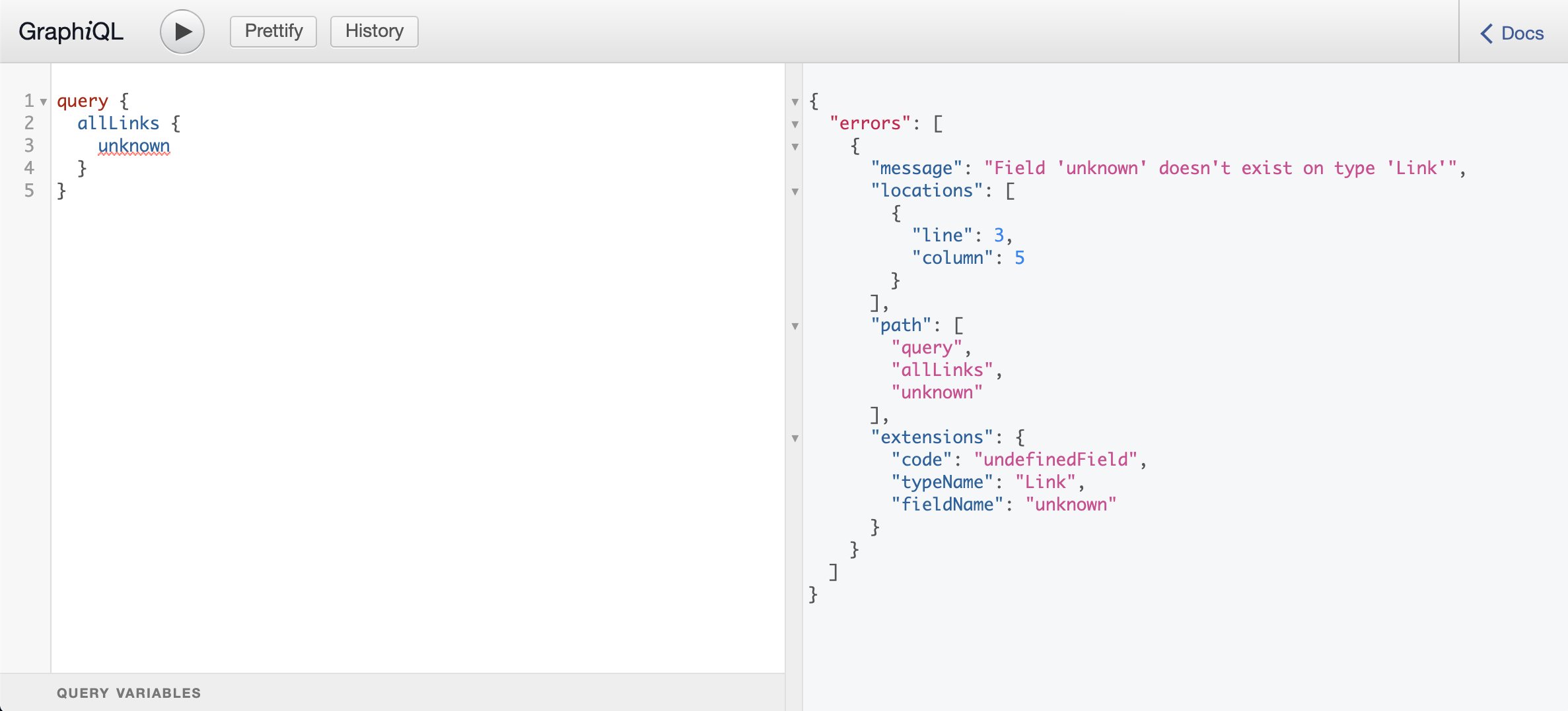Request with a field that doesn't exist error