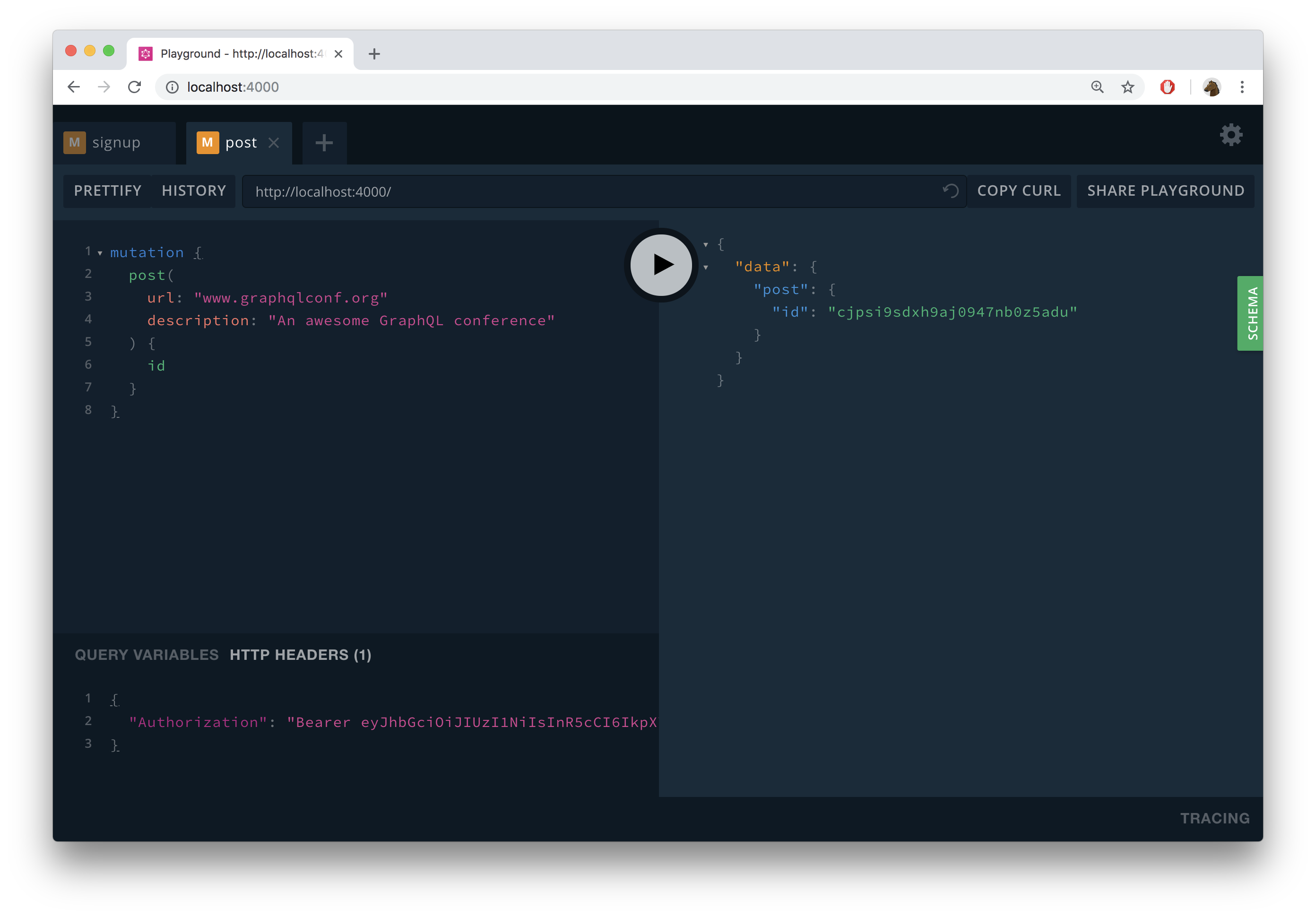 carrying the authentication token