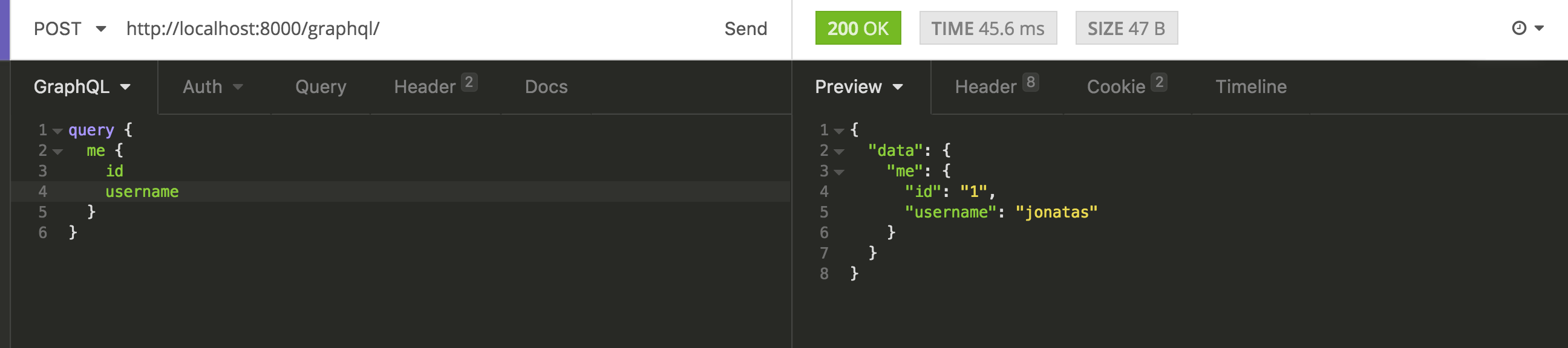 me query, which should identify our User