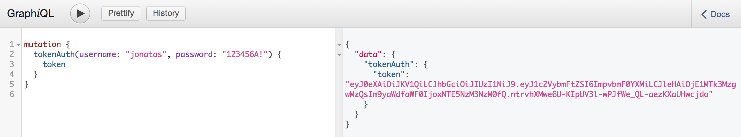 TokenAuth is used to authenticate the User with its username and password to obtain the JSON Web token